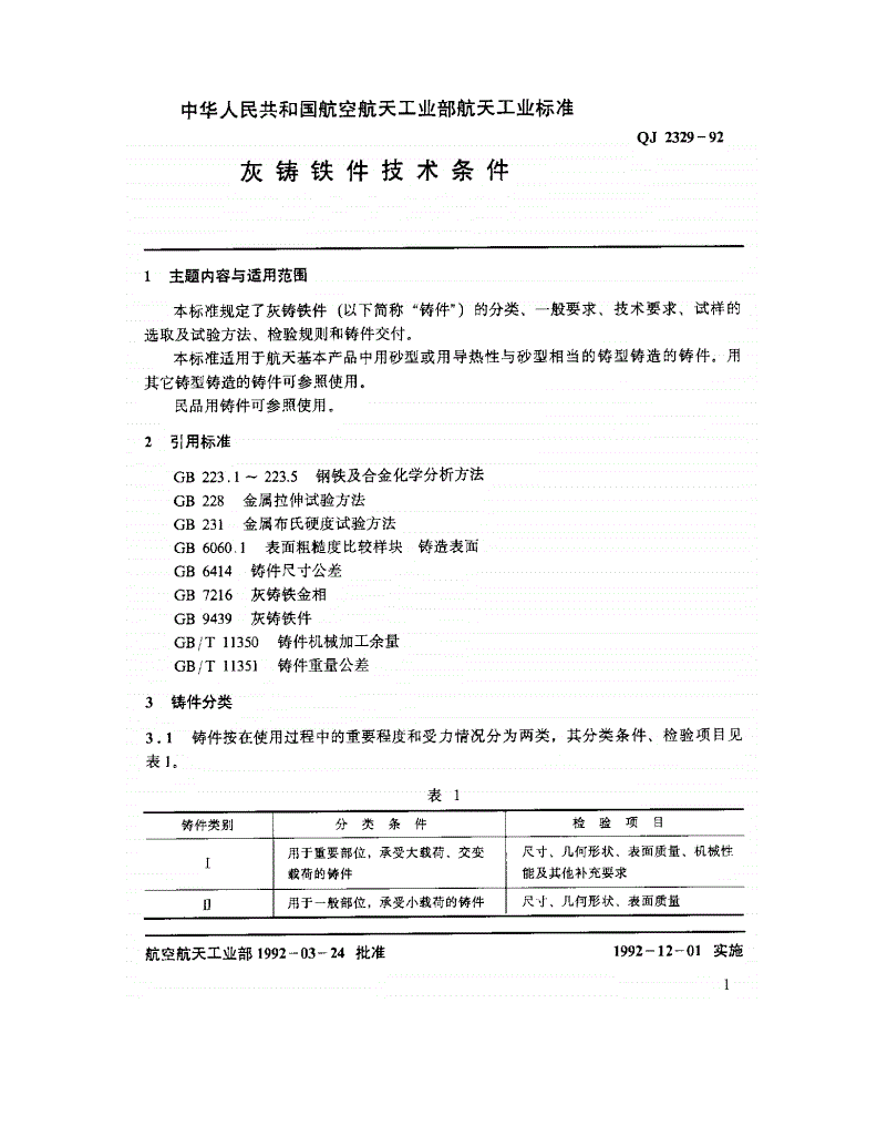 QJ 2329-1992 灰铸铁件技术条件-第2页