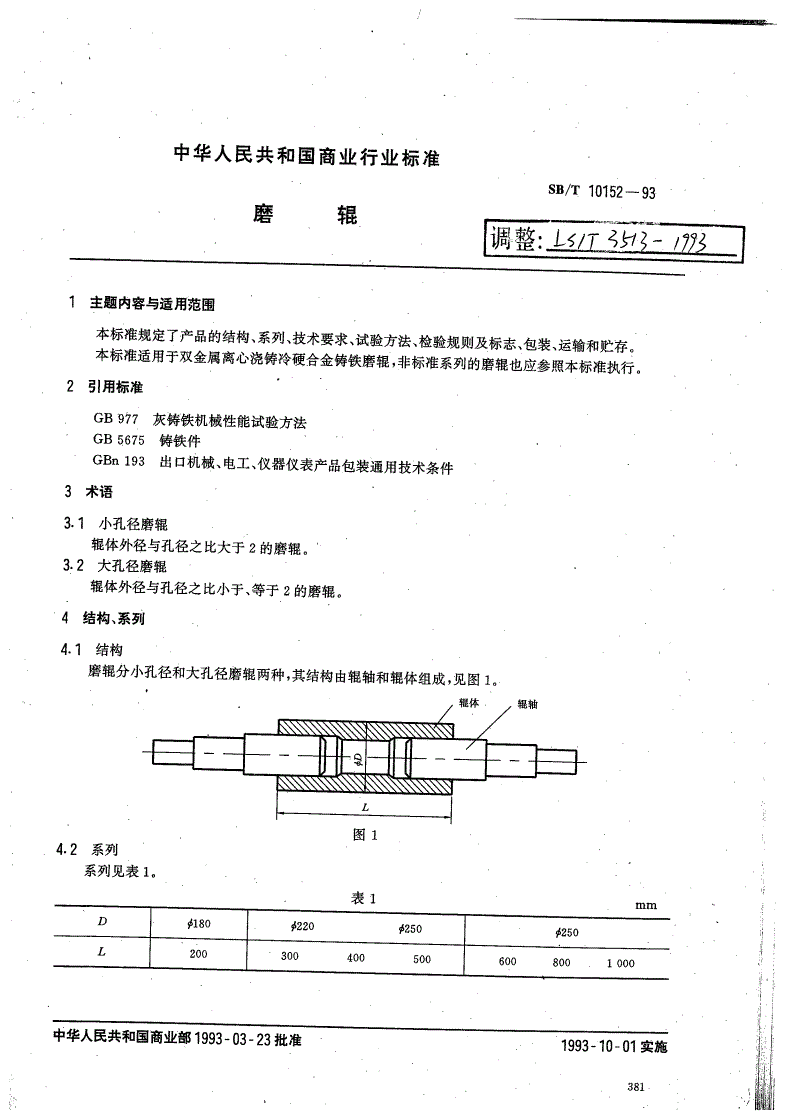 LS/T 3513-1993 磨辊-第1页