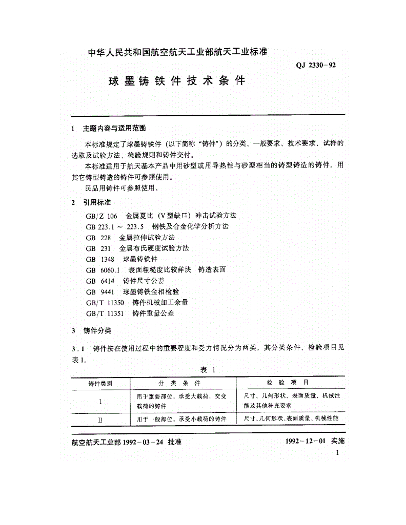 QJ 2330-1992 球墨铸铁件技术条件-第2页