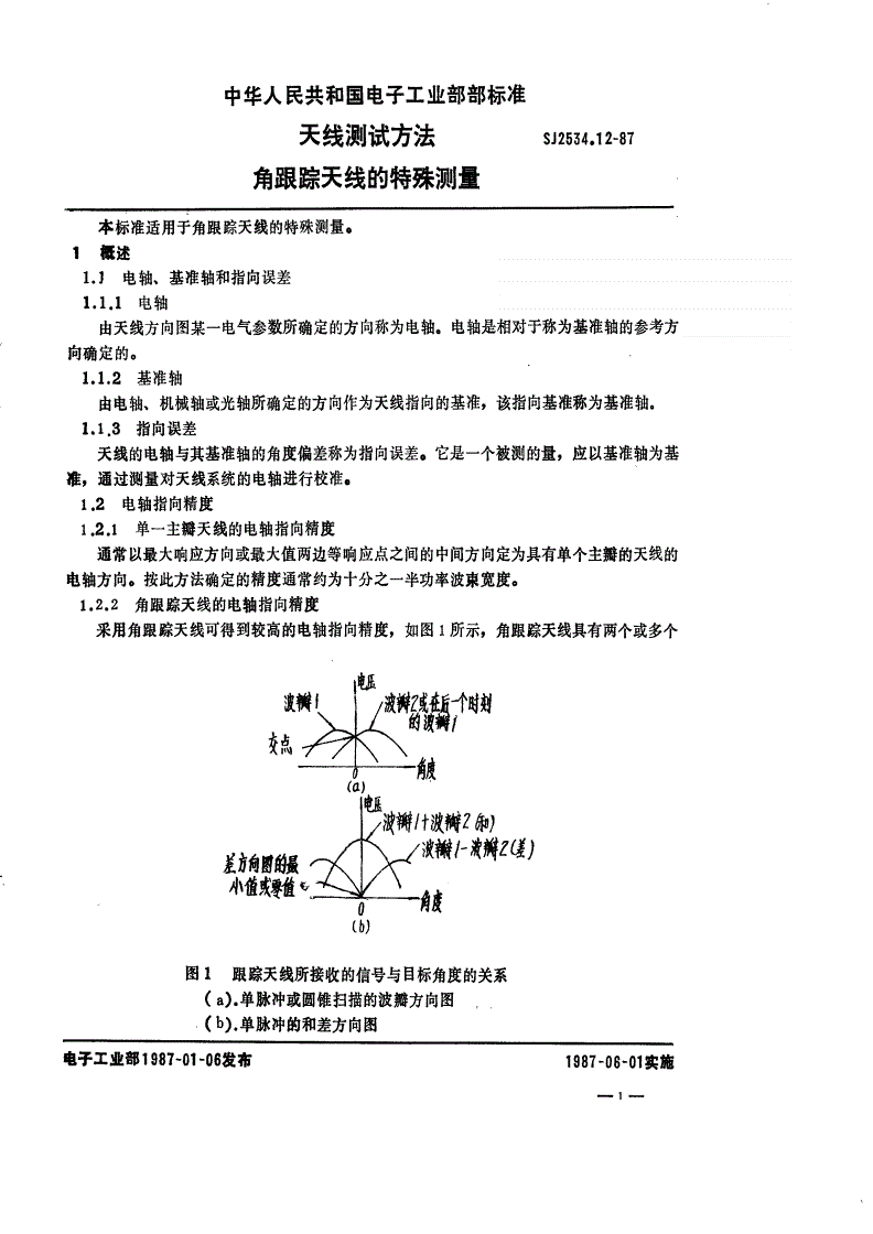 SJ 2534.12-1987 天线测试方法 角跟踪天线的特殊测量-第1页