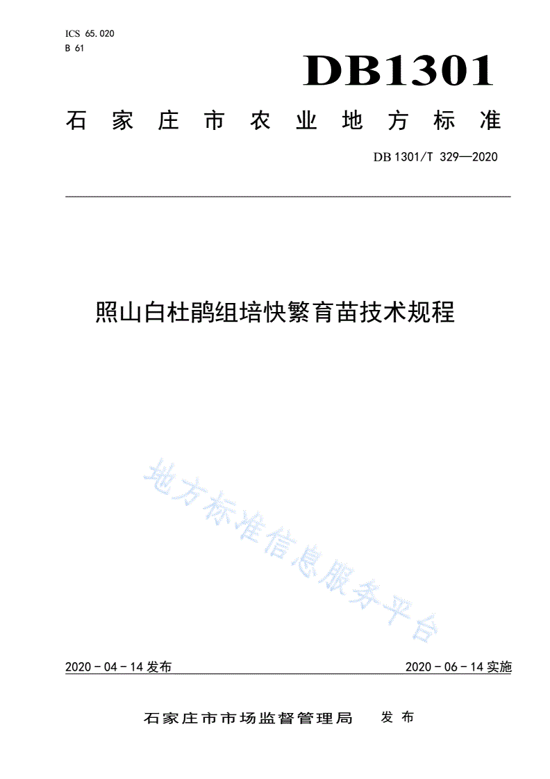 DB1301/T 329-2020 照山白杜鹃组培快繁育苗技术规程-第1页