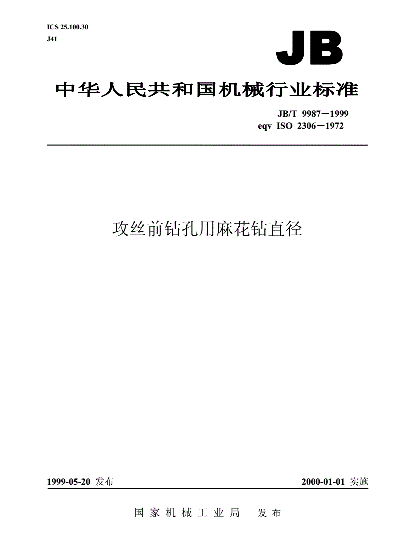 JB/T 9987-1999 攻丝前钻孔用麻花钻直径-第1页