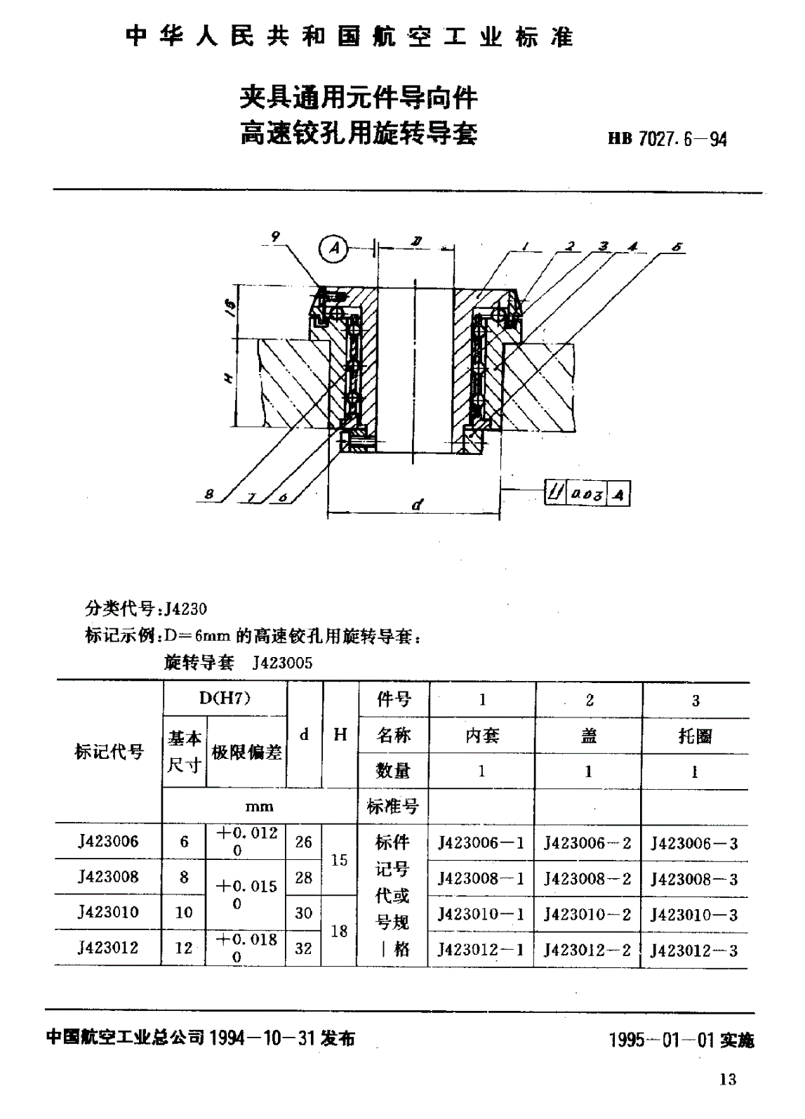 HB 7027.6-1994 夹具通用元件导向件高速铰孔用旋转导套-第1页