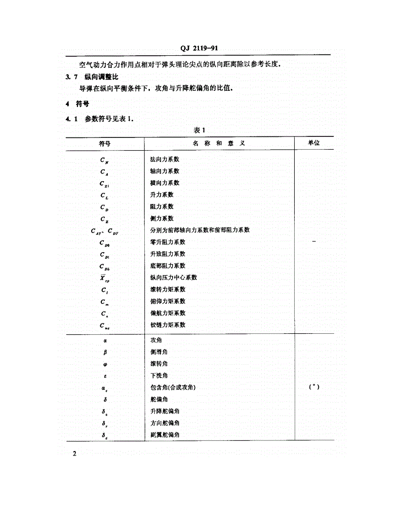 QJ 2119-1991 跨超声速风洞导弹测力试验结果应用分析-第3页