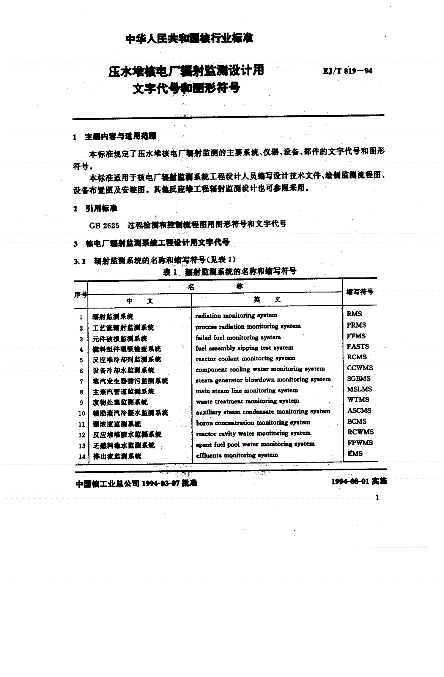 EJ/T 819-1994 压水堆核电厂辐射监测设计用文字代号和图形符号-第2页