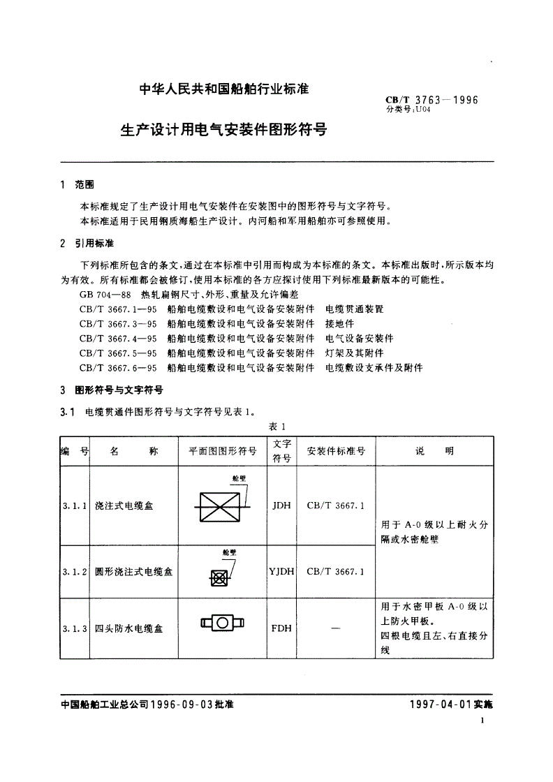 CB/T 3763-1996 生产设计用电气安装件图形符号-第3页