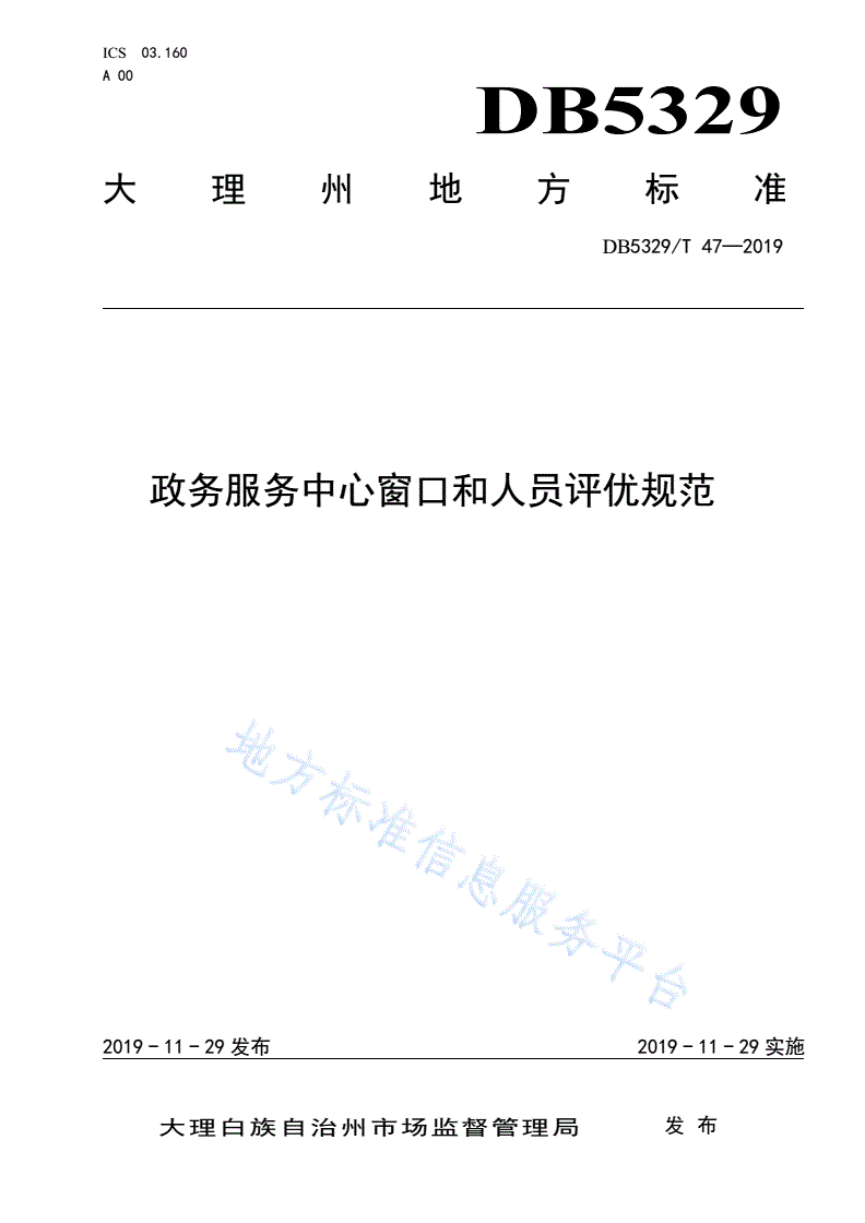 DB5329/T 47-2019 政务服务中心窗口和人员评优规范-第1页
