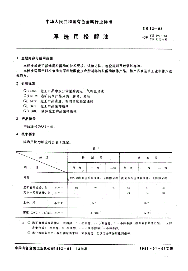 YS/T 32-1992 浮选用松醇油-第2页