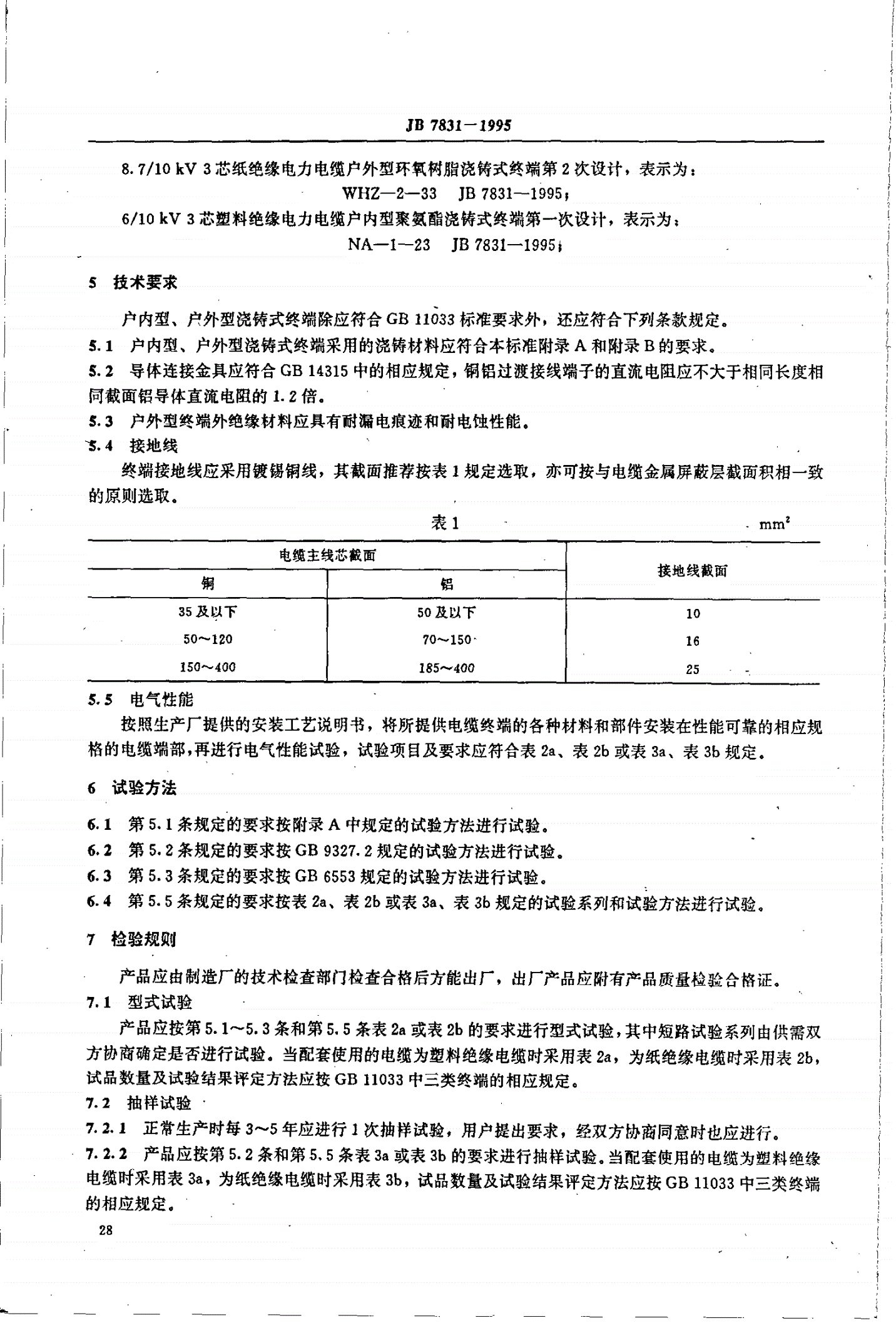 JB/T 7831-1995 额定电压8.7/10kV 及以下电力电缆 户内型、户外型浇铸式终端-第3页