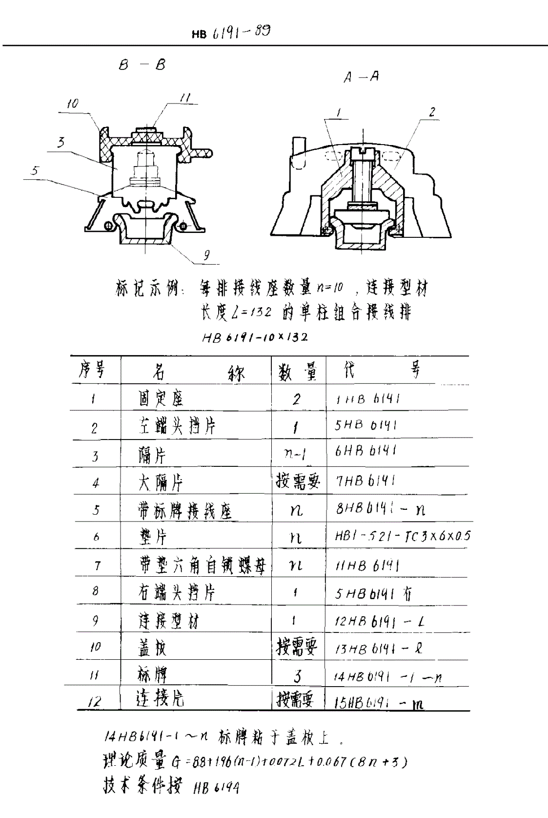 HB 6191-1989 单柱组合接线排-第2页