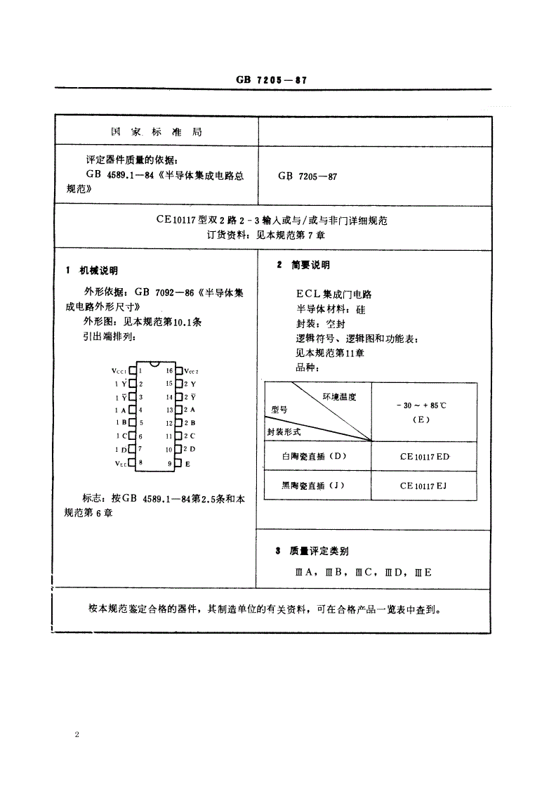 SJ/T 10848-1996 电子元器件详细规范 半导体集成电路ＣＥ１０１１７型ＥＣＬ双２路２－３输入或与／或与非门（可供认证用）-第2页