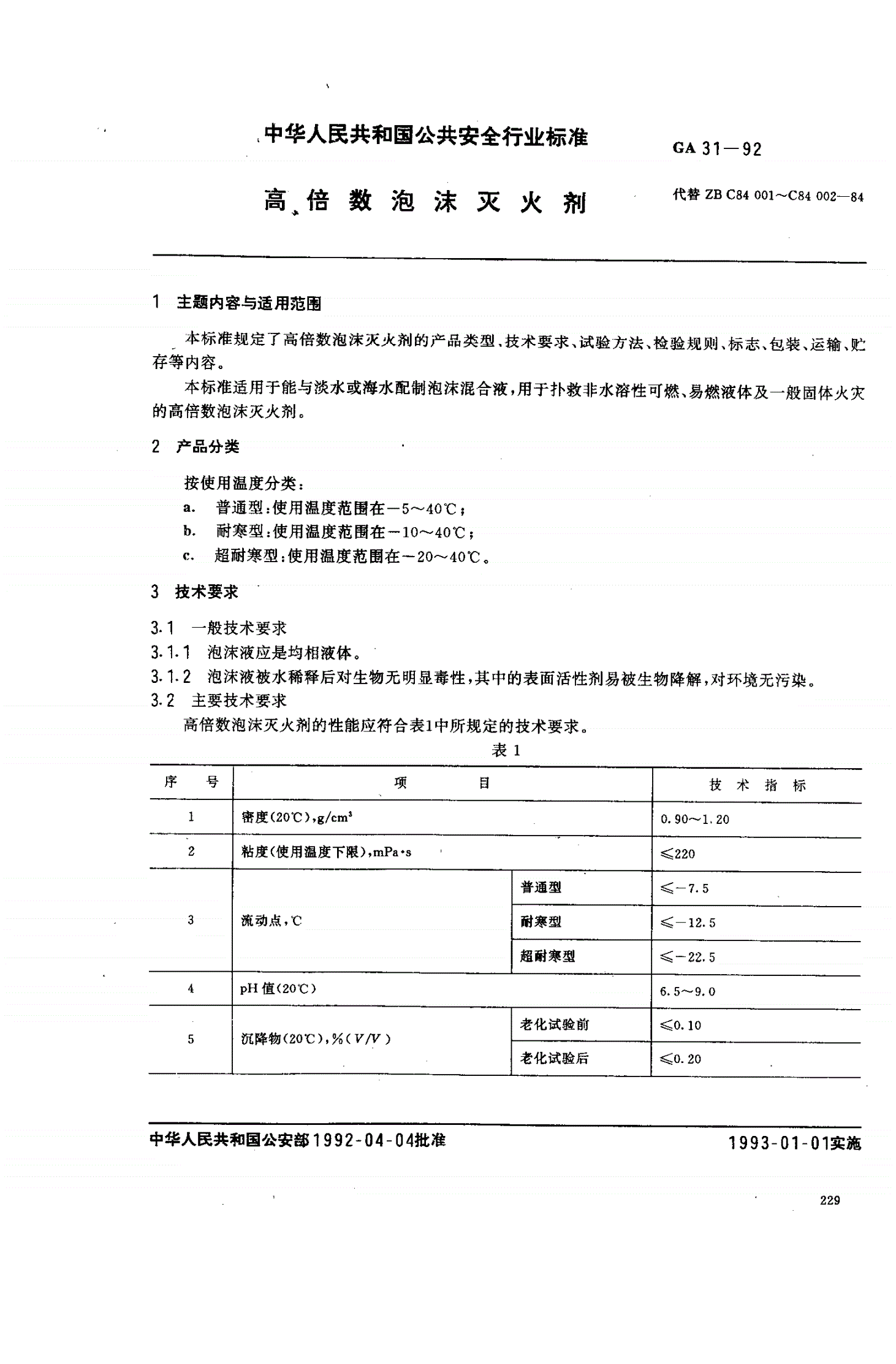 GA 31-1992 高倍数泡沫灭火剂-第1页