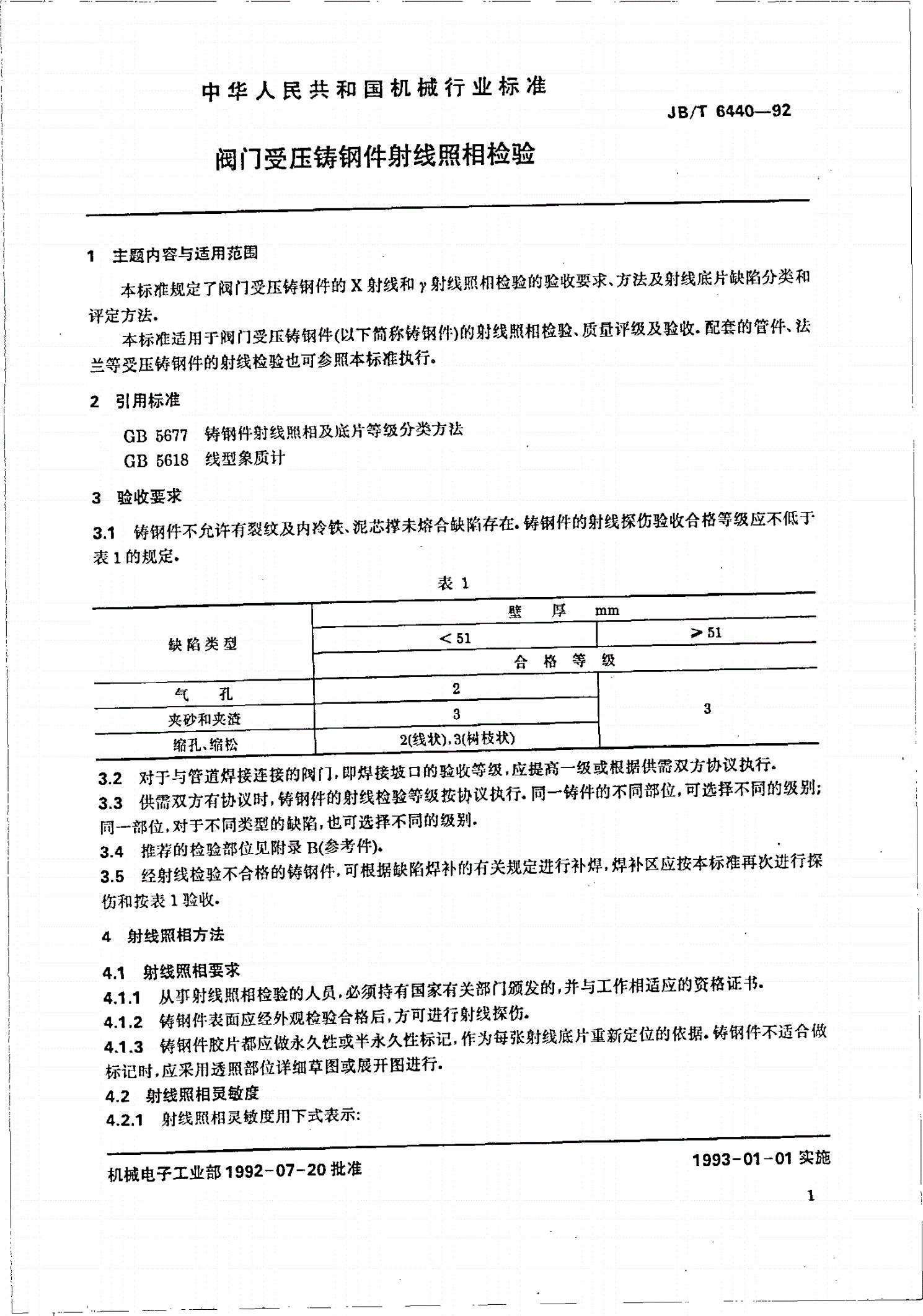 JB/T 6440-1992 阀门受压铸钢件射线照相检验-第2页
