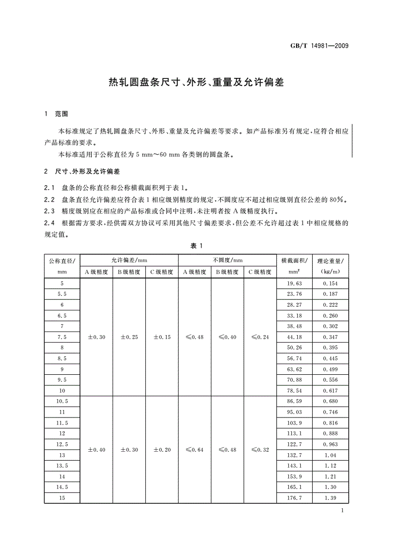 GB/T 14981-2009 热轧圆盘条尺寸、外形、重量及允许偏差-第3页