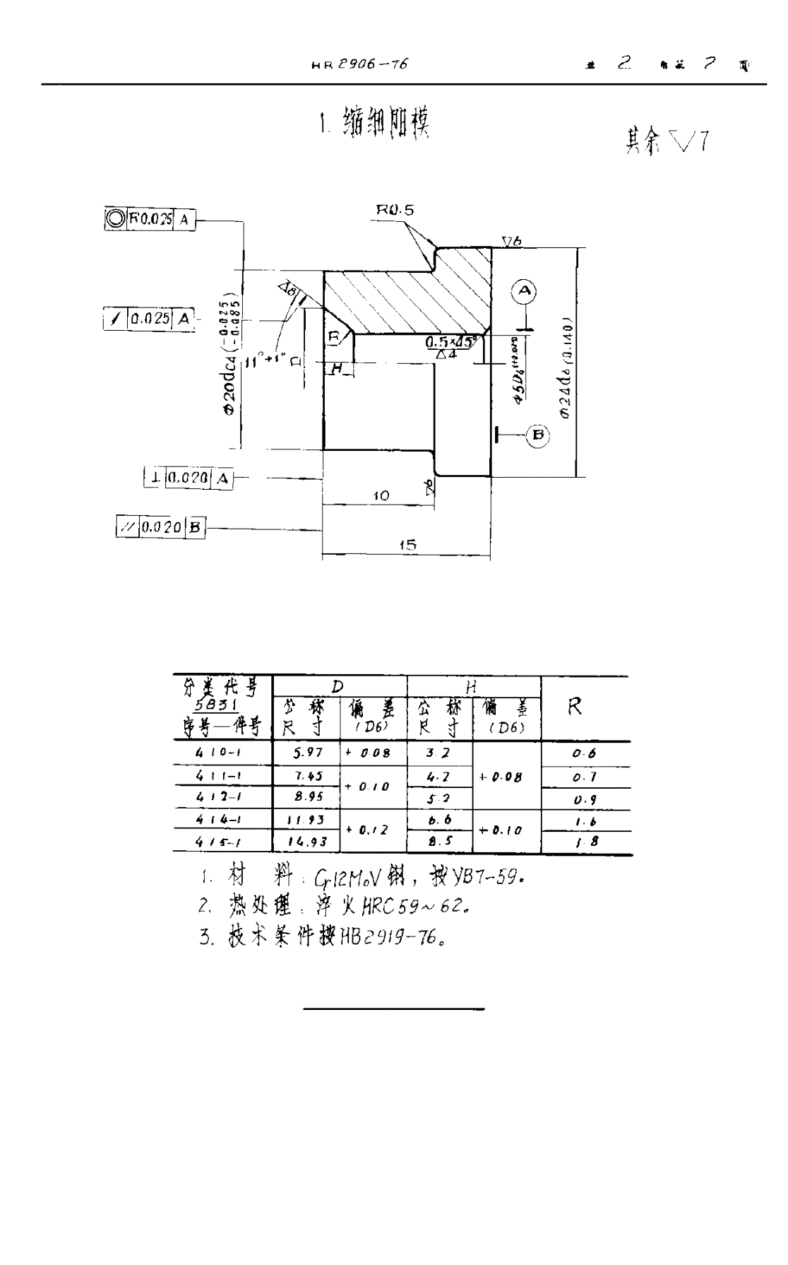HB 2906-1976 缩细阳模 用于圆柱头螺栓 （Ｚ２３－６ Ｚ２３－１０机床用）-第2页