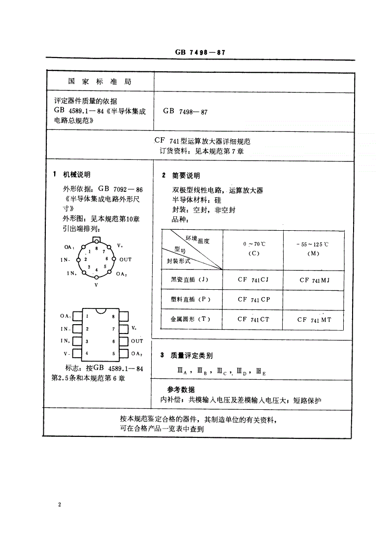 SJ/T 10877-1996 电子元器件详细规范 半导体集成电路ＣＦ７４１型运算放大器（可供认证用）-第3页