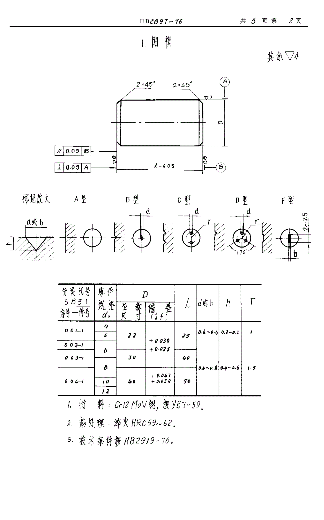 HB 2897-1976 组合阳模 用于沉头铆钉、螺栓（钉） （Ｚ１２－６Ａ Ｚ１２－８Ａ Ｚ１２－１２机床用）-第2页