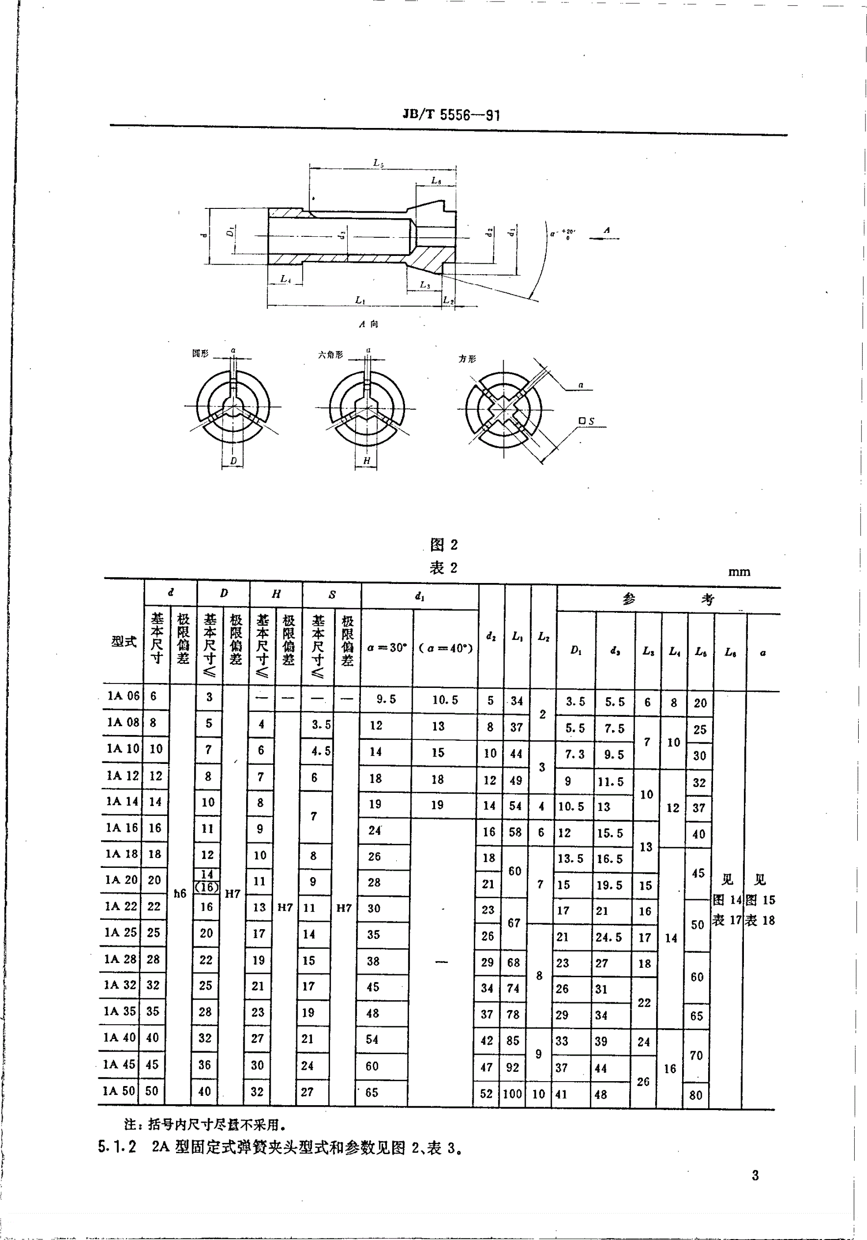 JB/T 5556-1991 弹簧夹头 型式和参数-第3页