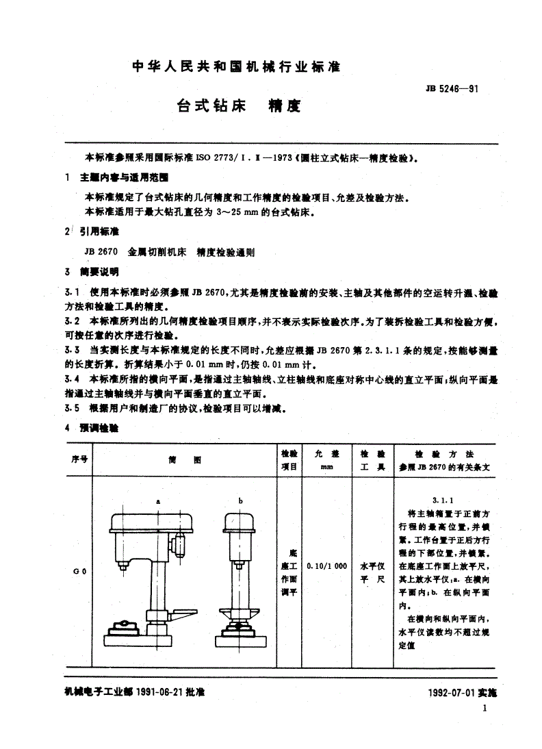 JB/T 5246-1991 台式钻床 精度-第2页