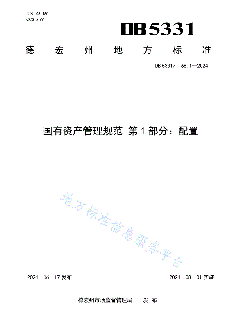 DB5331/T 66.1-2024 国有资产管理规范 第1部分：配置-第1页