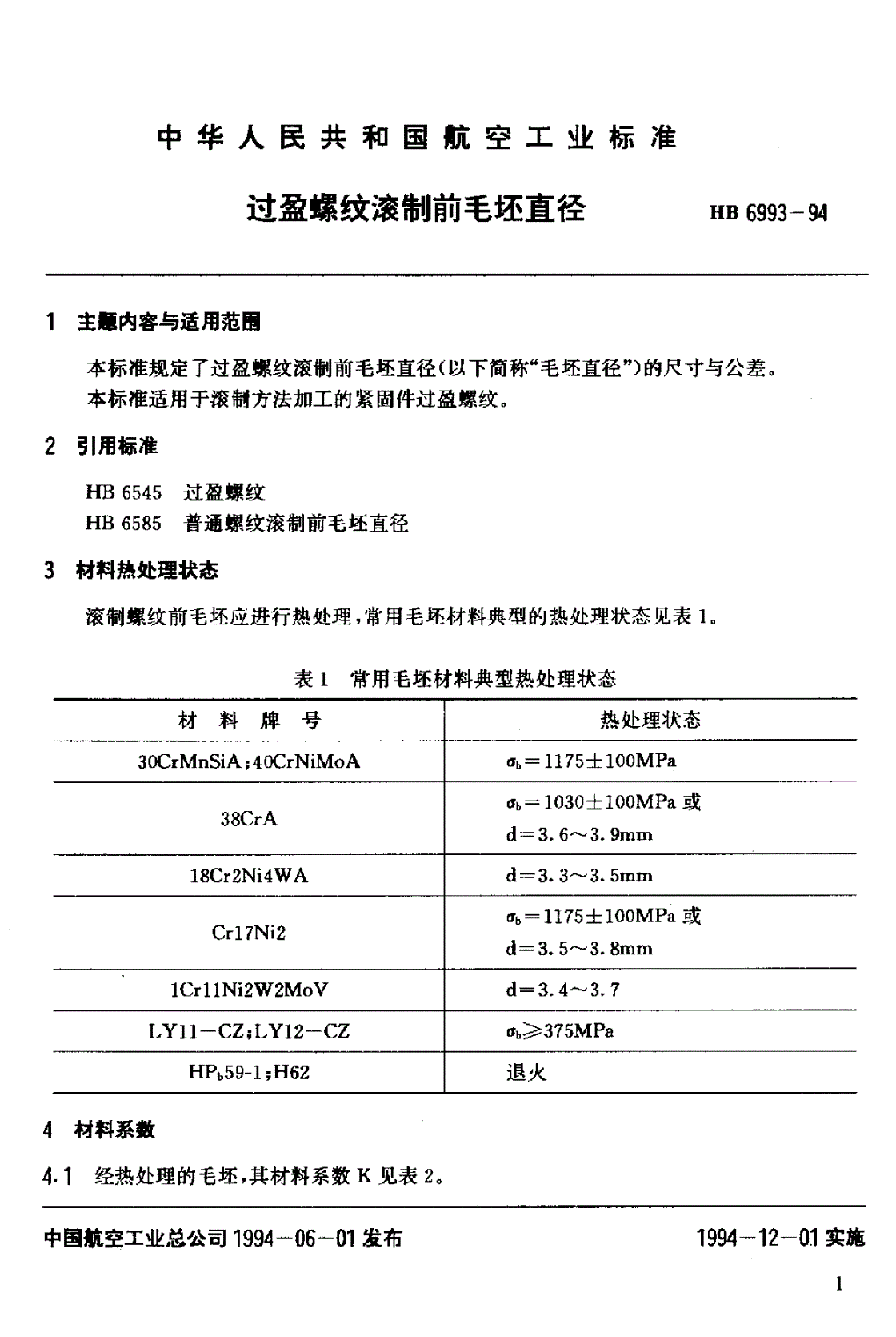 HB 6993-1994 过盈螺纹滚制前毛坯直径-第2页