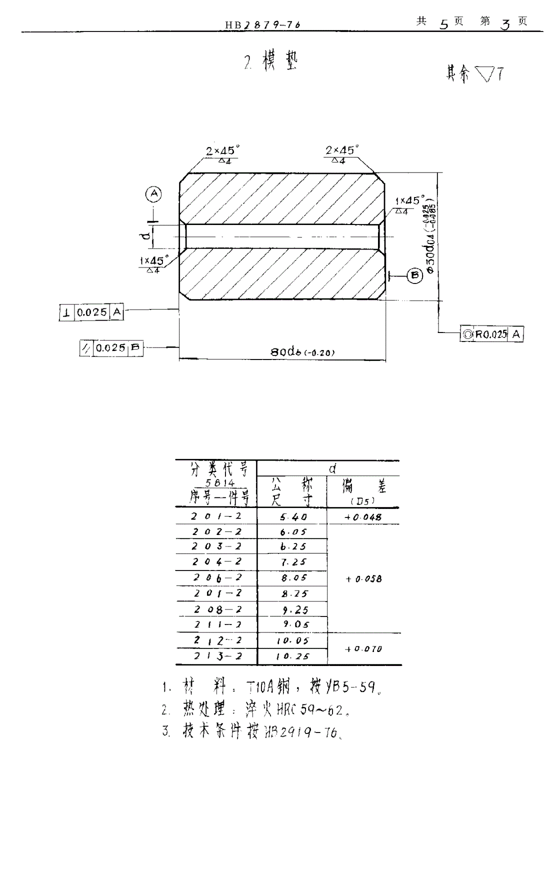 HB 2879-1976 切边阴模 （Ｚ２３－１０机床用）-第3页