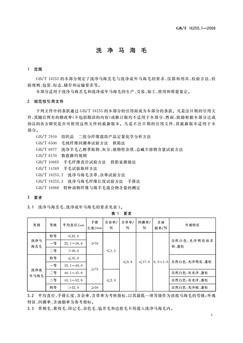GB/T 16255.1-2008 洗净马海毛-第3页