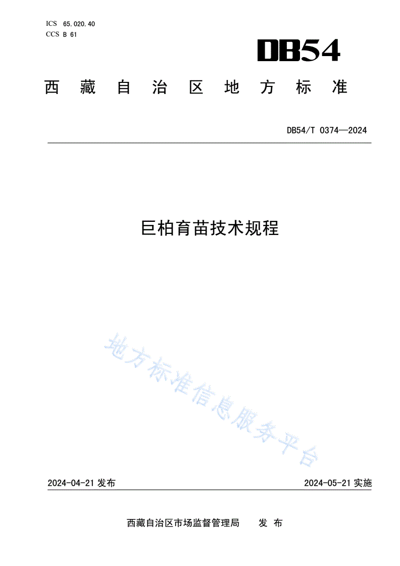 DB54/T 0374-2024 巨柏育苗技术规程-第1页