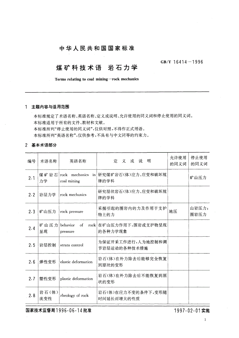 GB/T 16414-1996 煤矿科技术语 岩石力学-第2页