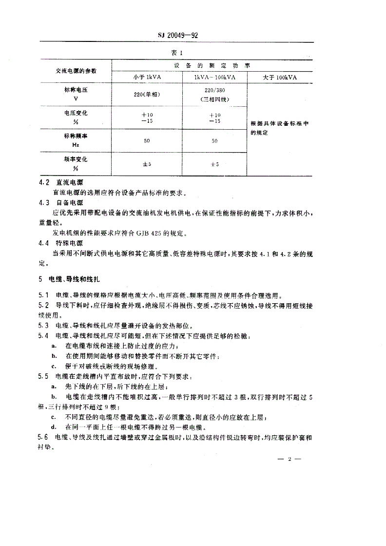 SJ 20049-1992 光纤通信设备机械电气安装技术要求 地面固定式光纤通信设备电气安装要求-第2页