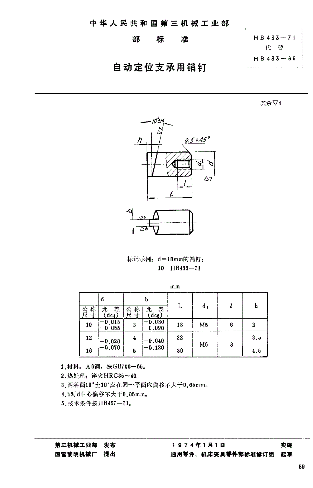 HB 433-1971 自动定位支承用销钉-第1页