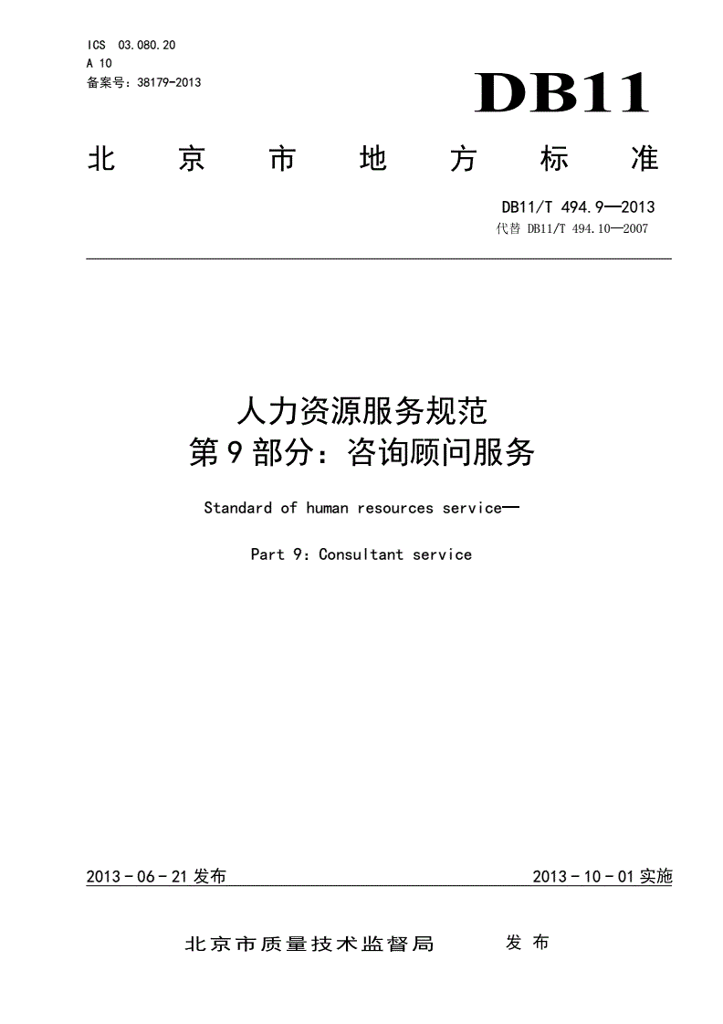 DB11/T 494.9-2013 人力资源服务规范 第9部分：咨询顾问服务-第1页