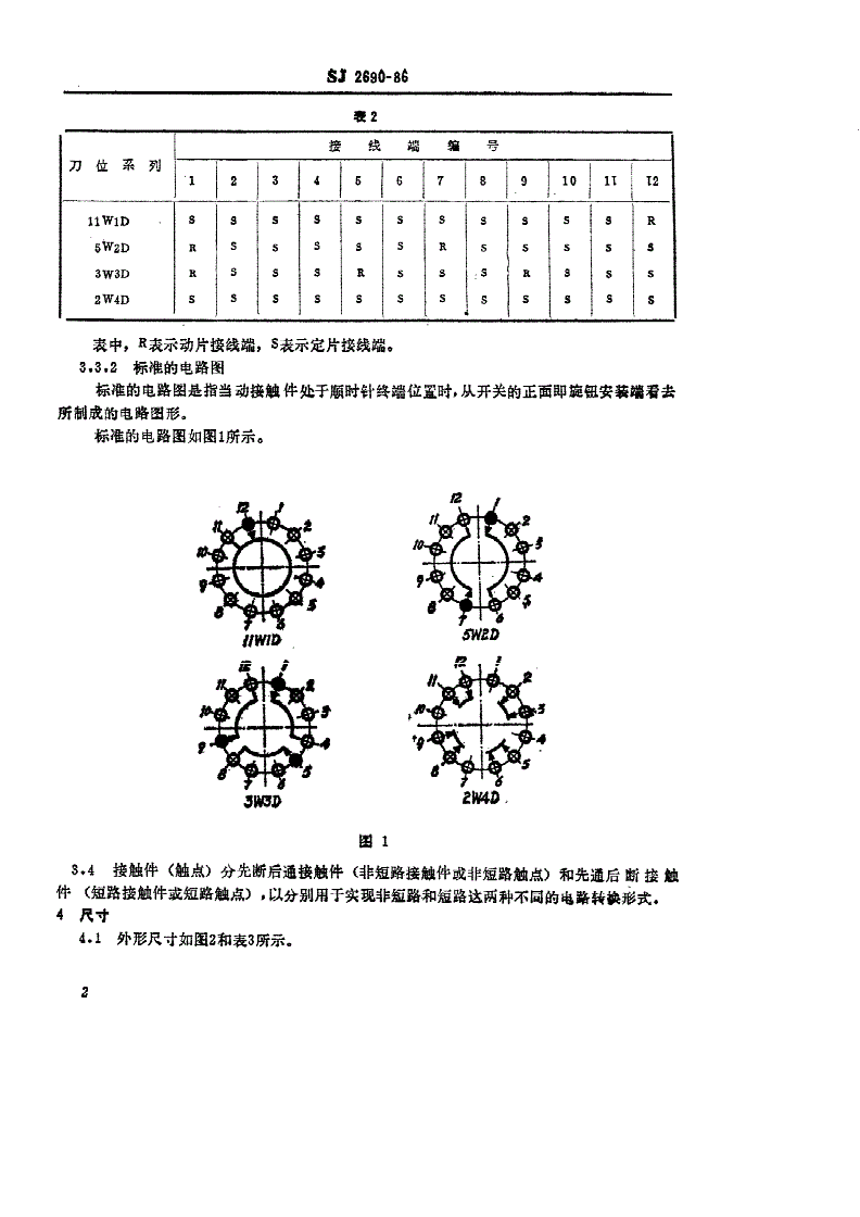 SJ 2690-1986 中心安装的ＫＸ１１型旋转片式开关（低电负荷） 最多１２位、最大直径５５毫米-第2页