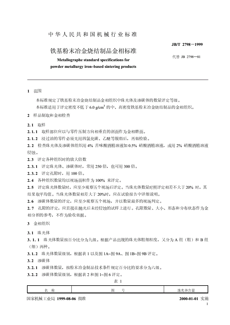 JB/T 2798-1999 铁基粉末冶金烧结制品金相标准-第3页