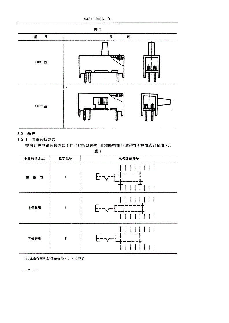 SJ/T 10026-1991 KHB型拨动式滑动开关详细规范-第2页