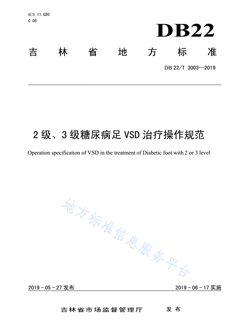 DB22/T 3003-2019 2级、3级糖尿病足VSD治疗操作规范-第1页