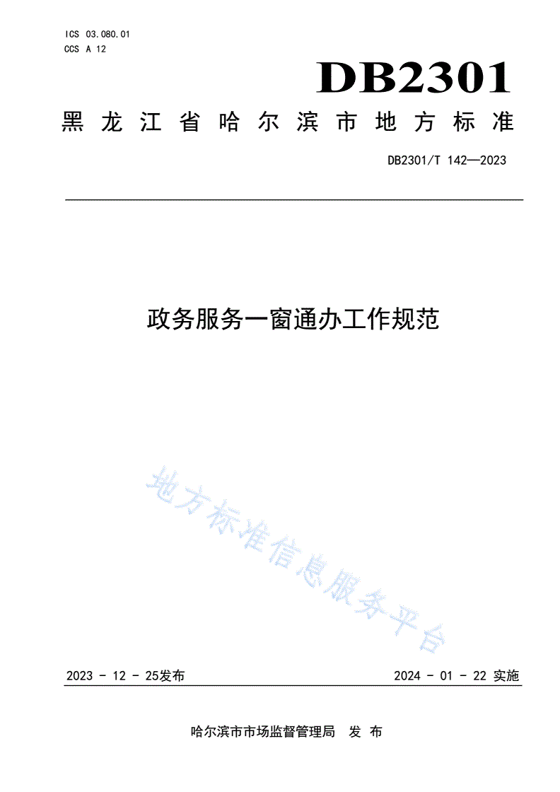 DB2301/T 142-2023 政务服务一窗通办工作规范-第1页