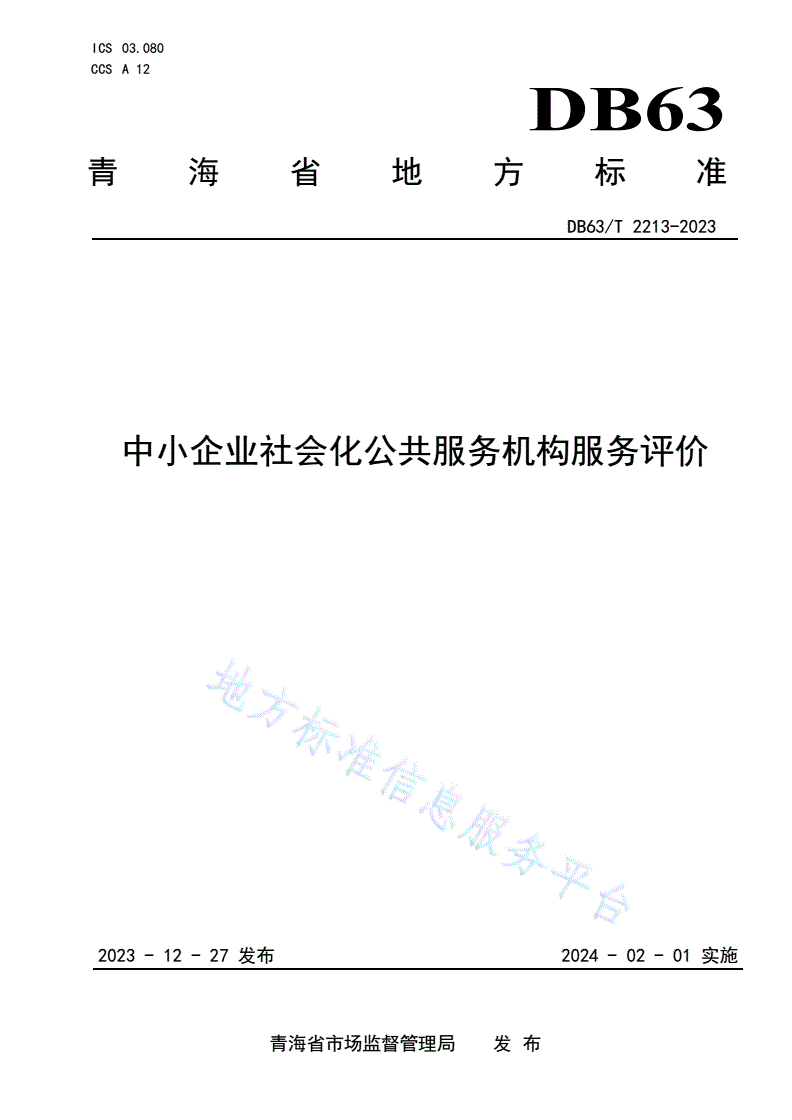 DB63/T 2213-2023 中小企业社会化公共服务机构服务评价-第1页