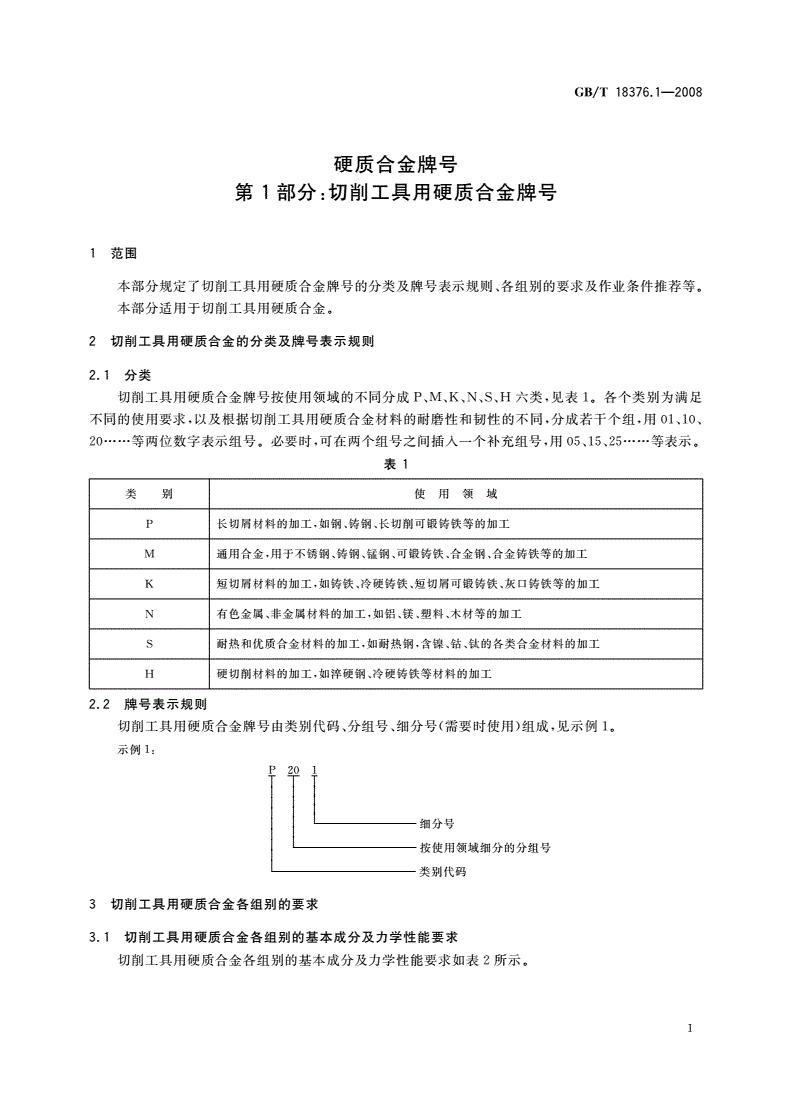 GB/T 18376.1-2008 硬质合金牌号 第1部分：切削工具用硬质合金牌号-第3页