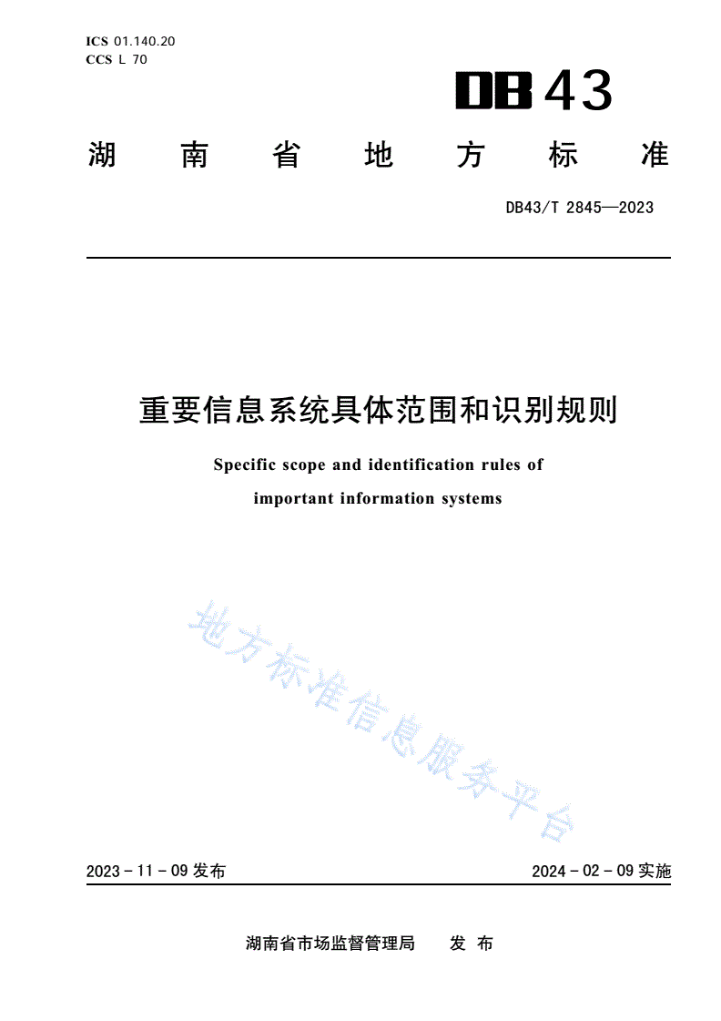 DB43/T 2845-2023 重要信息系统具体范围和识别规则-第1页