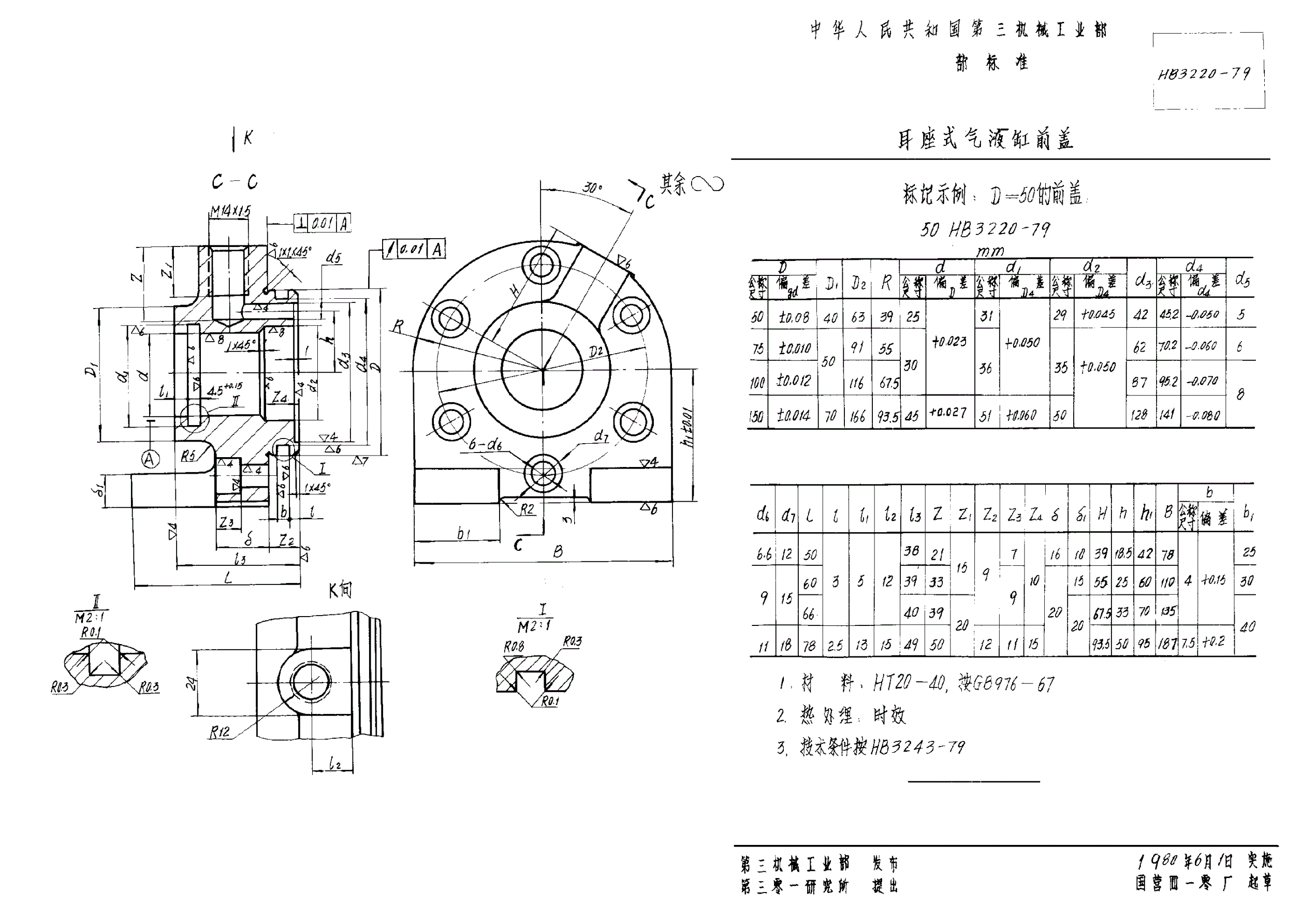 HB 3220-1979 耳座式气液缸前盖-第1页