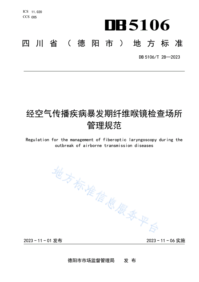DB5106/T 28-2023 经空气传播疾病暴发期纤维喉镜检查场所管理规范-第1页