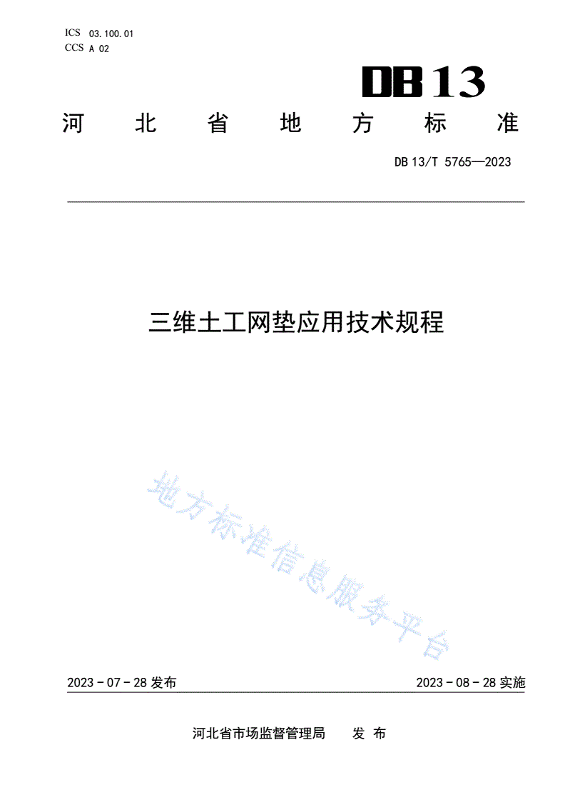 DB13/T 5765-2023 三维土工网垫应用技术规程-第1页