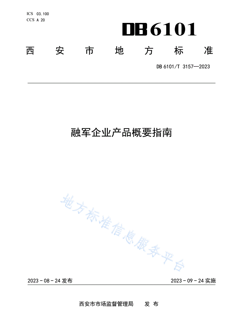 DB6101/T 3157-2023 融军企业产品概要指南-第1页