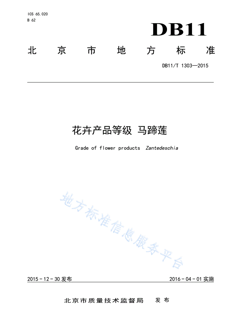 DB11/T 1303-2015 花卉产品等级 马蹄莲-第1页