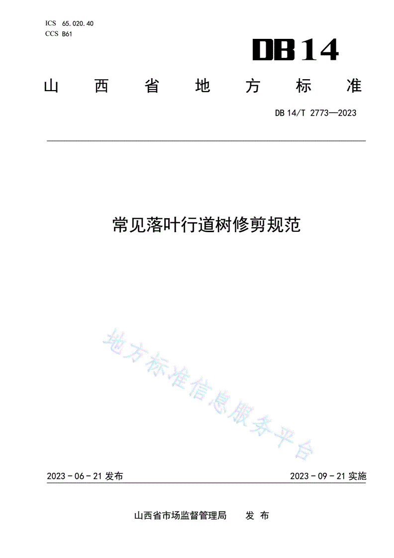 DB14/T 2773-2023 常见落叶行道树修剪规范-第1页