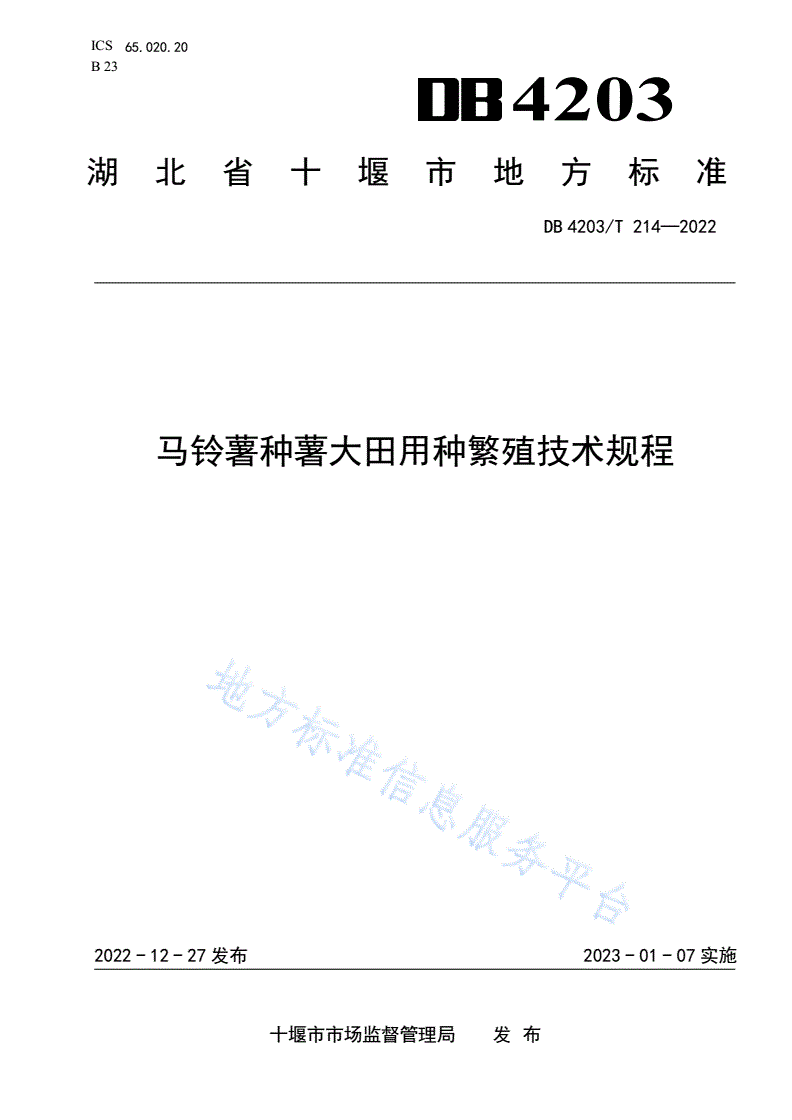 DB4203/T 214-2022 马铃薯种薯大田用种繁殖技术规程-第1页