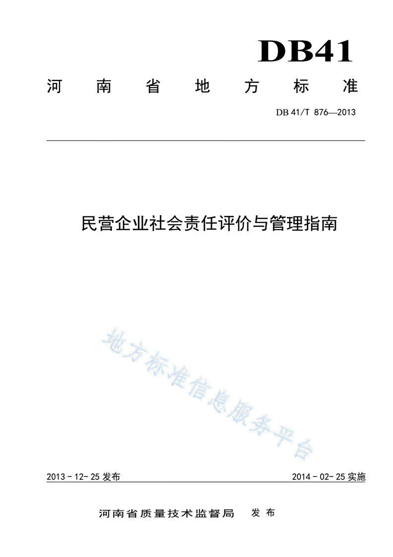 DB41/T 876-2013 民营企业社会责任评价与管理指南-第1页