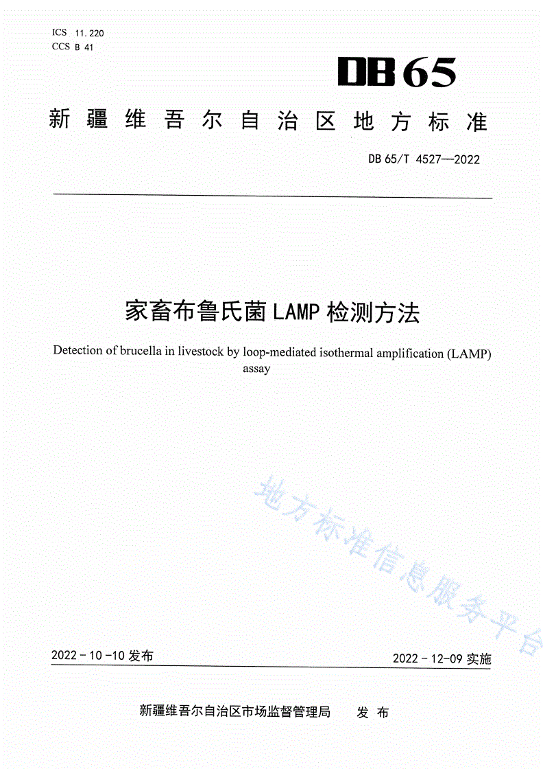 DB65/T 4527-2022 家畜布鲁氏菌LAMP检测方法-第1页