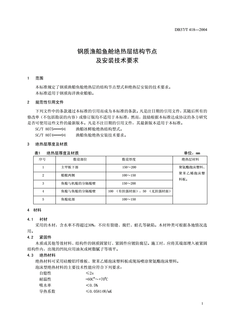 DB37/T 418-2004 钢质渔船鱼舱绝热层结构节点及安装技术要求-第3页
